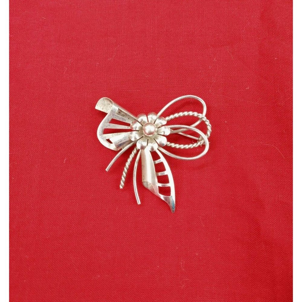 Carl Art Sterling Silver Floral Brooch Pin Vintage Mid Century Unpolished Signed